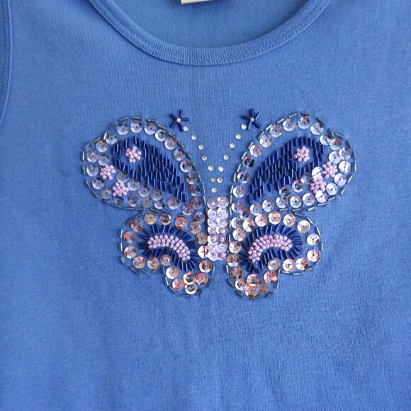 Knit Works Blue Sequin Beads Butterfly Sleeveless Women’s Summer Top size L - Picture 3 of 6